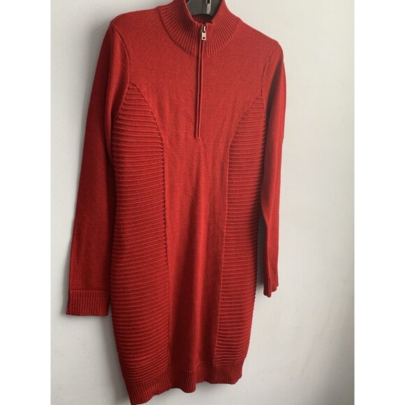 Marc NY Womens Wool Knit Red Ribbed Long Sleeved Sweater Dress 1/4Zip Size Large - Picture 4 of 11